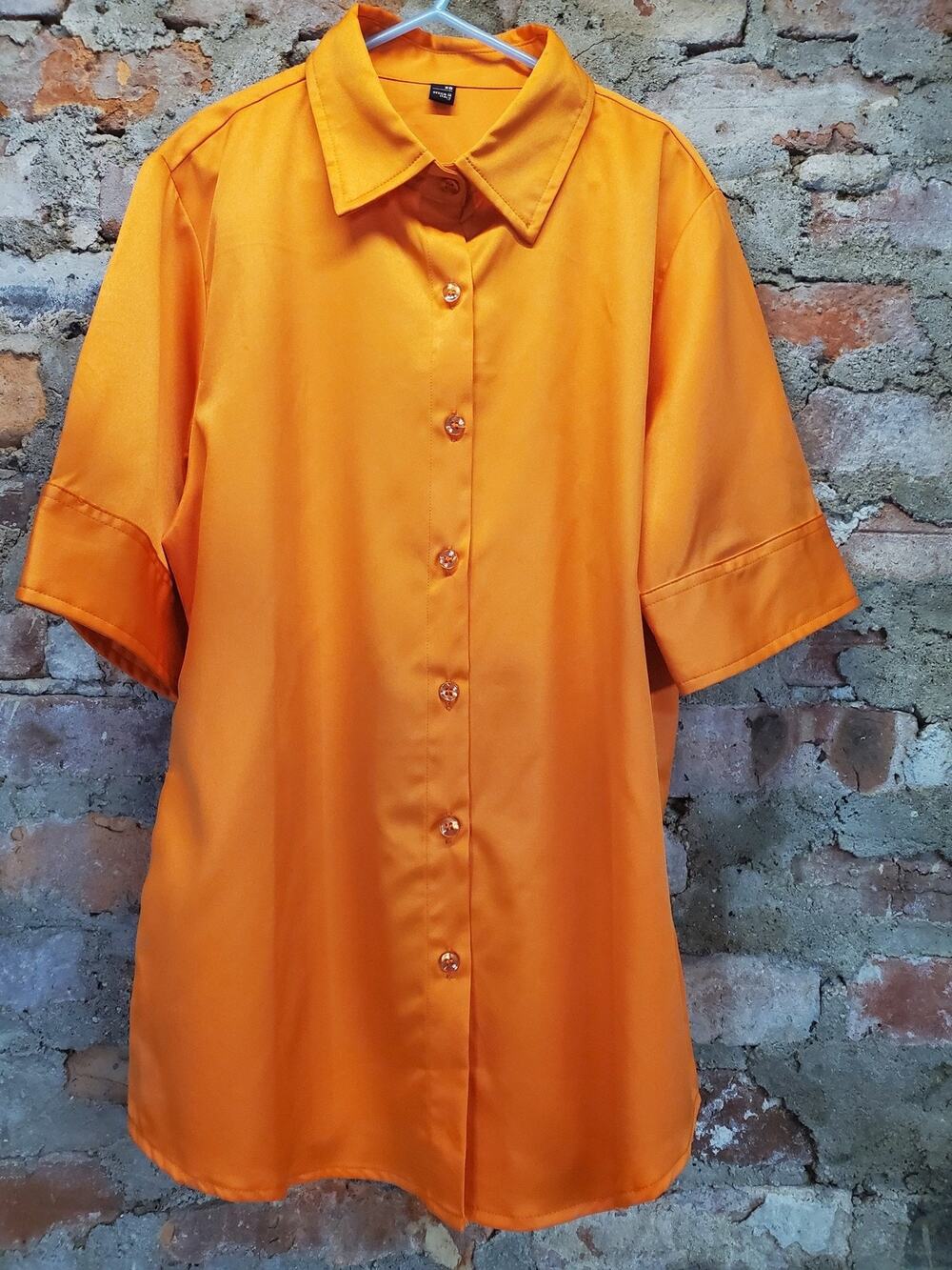 Womens Orange Tunic Shirt XS Short Sleeve Button Down Collared Oversized Italy